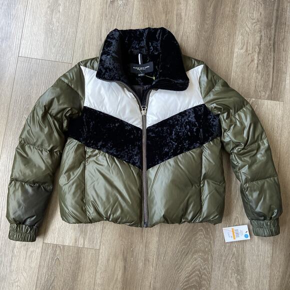 Marc New York Andrew Marc Down Puffer Coat Women Sz S Green Bedford Chevron - Picture 1 of 16